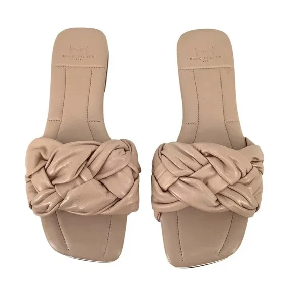 Marc Fisher Womens Knotted Slip-On Sandals Beige Leather Size 8.5 - Picture 2 of 10